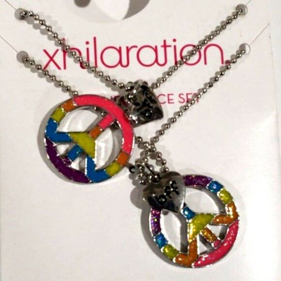 Xhilaration Silver tone Rainbow Peace Sign BFF Necklace Set - Friendship Jewelry - Picture 1 of 7